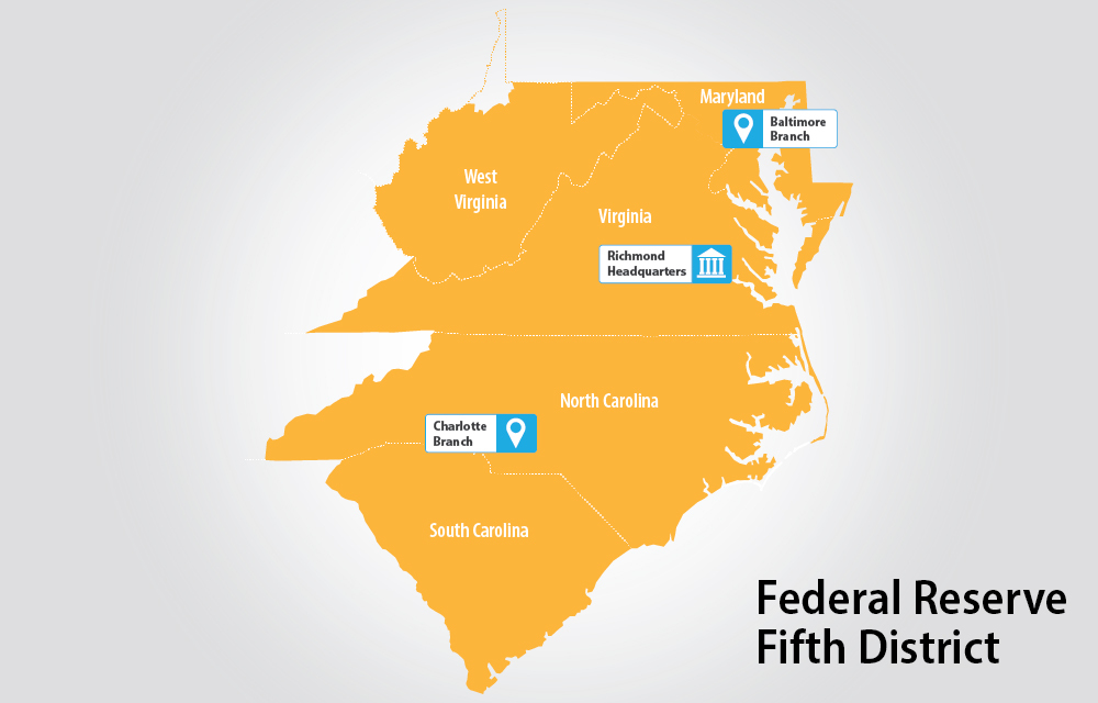 Map of the Fifth District of the Federal Reserve 