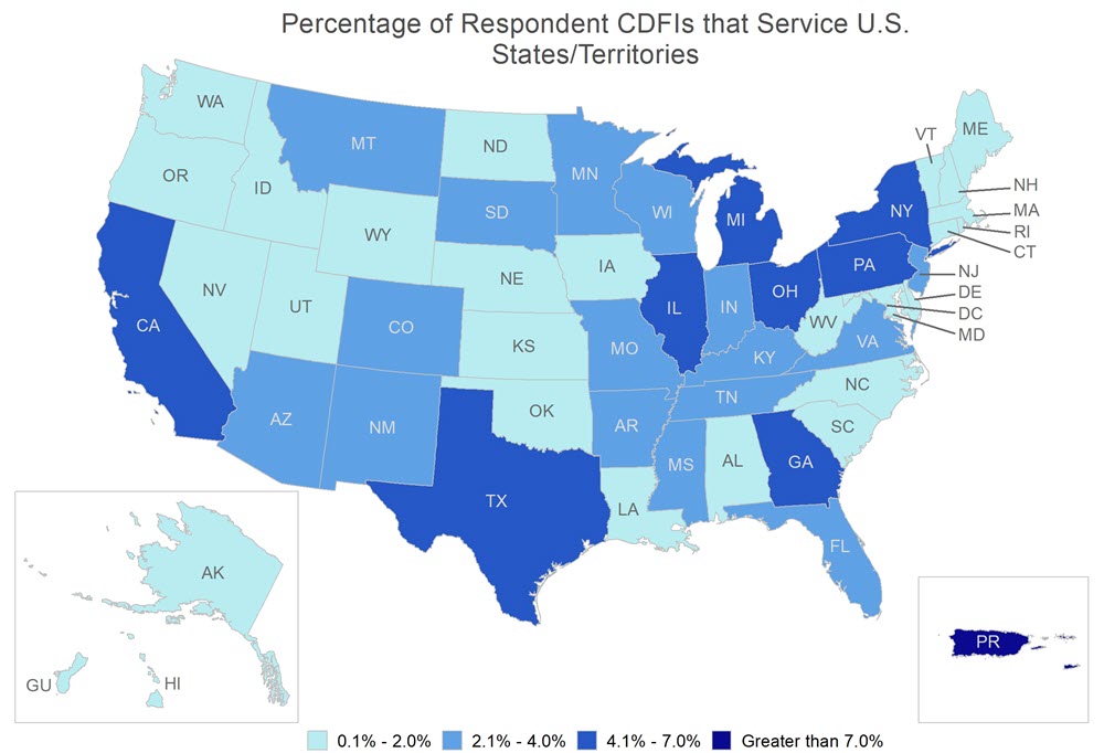 CDFI Service Area Map for 2020