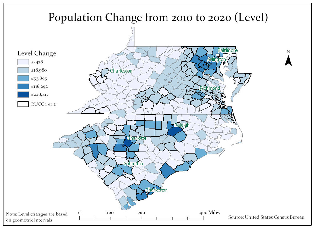 Population Change Fifth District 2010 to 2020 Level Change