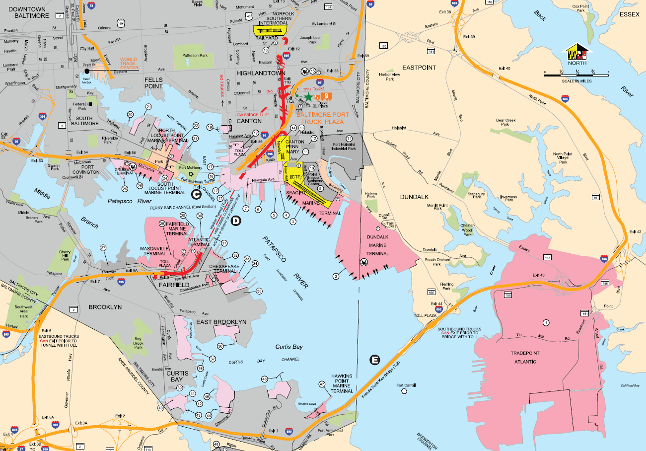 Map showing the location of the Port of Balitmore and Francis Scott Key Bridge.