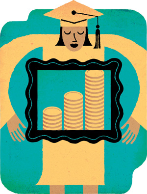 Graduate holding money