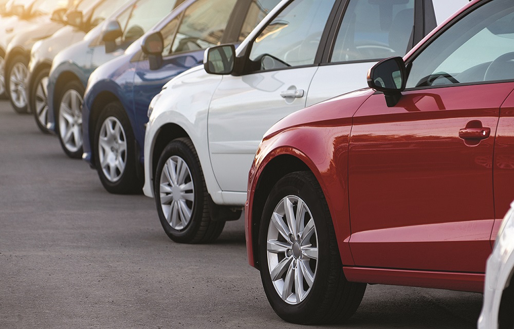 Used cars lined up in a row