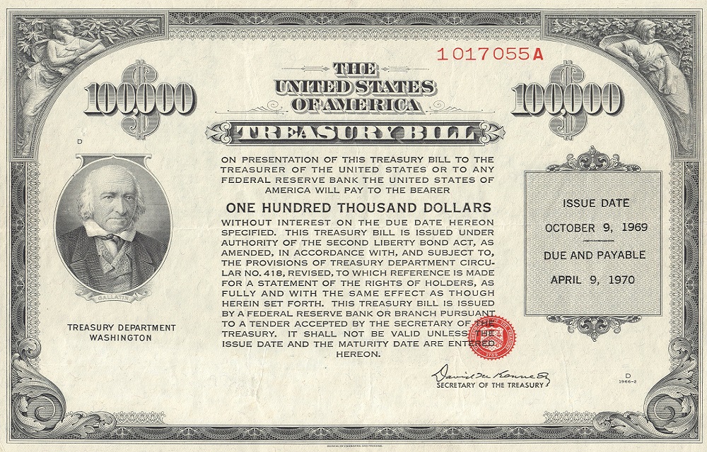 Image of $100,000 treasury bill.