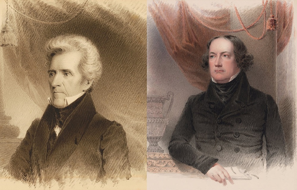 Side-by-side image of President Andrew Jackson and Nicholas Biddle, President of the Second Bank of the United States.