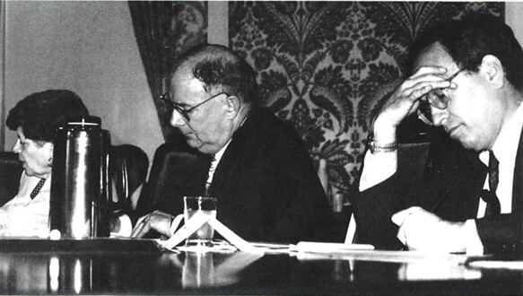 Al Broaddus and others reviewing notes.