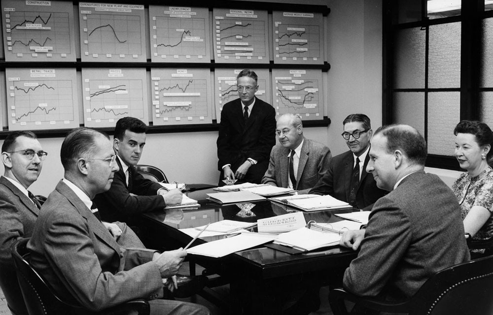 Bob Black at a meeting with other research staff.