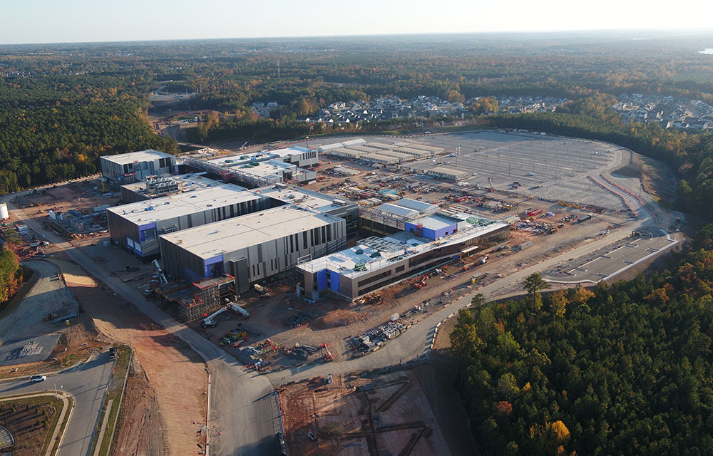 Aerial view on FUJIFILM Biotechnologies manufacturing plant being constructed.