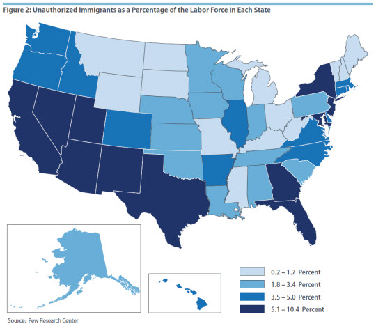 Figure 2: Unauthorized Immigrants as a Percentage of the Labor Force in Each State