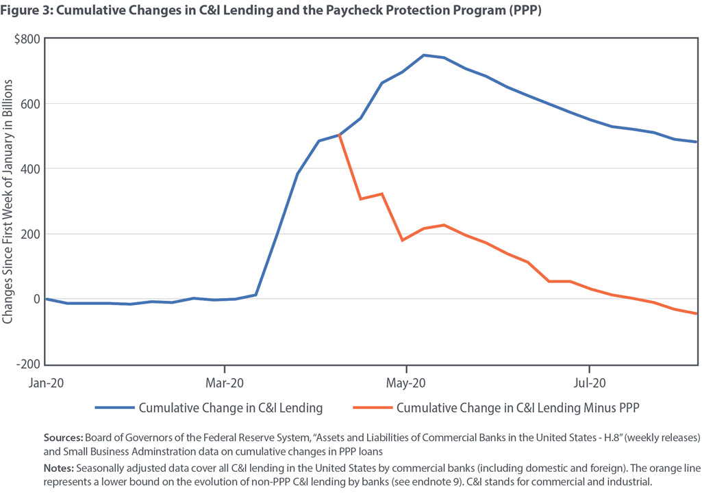 Figure 3: Cumulative Changes in C&I Lending and the Paycheck Protection Program (PPP)