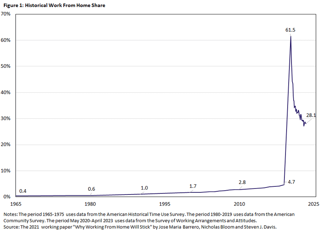 Chart showing the historical work from home share.