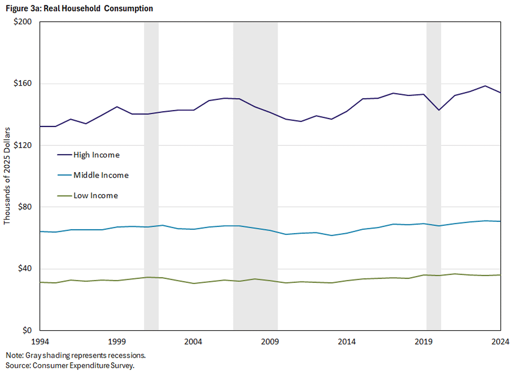 Figure 3a, line graph showing real household consumption between 1994 and 2024.