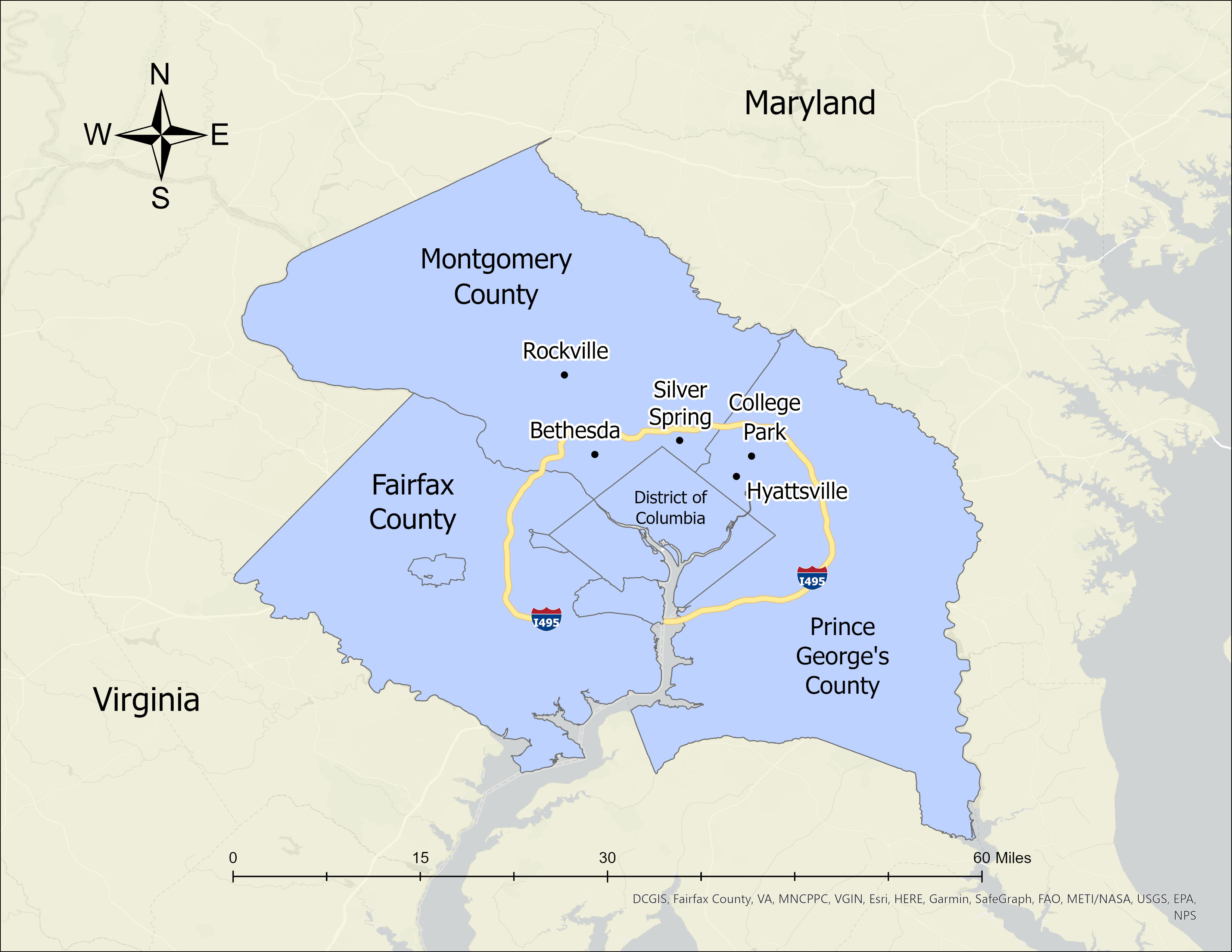 Map of the DC Capital Beltway.