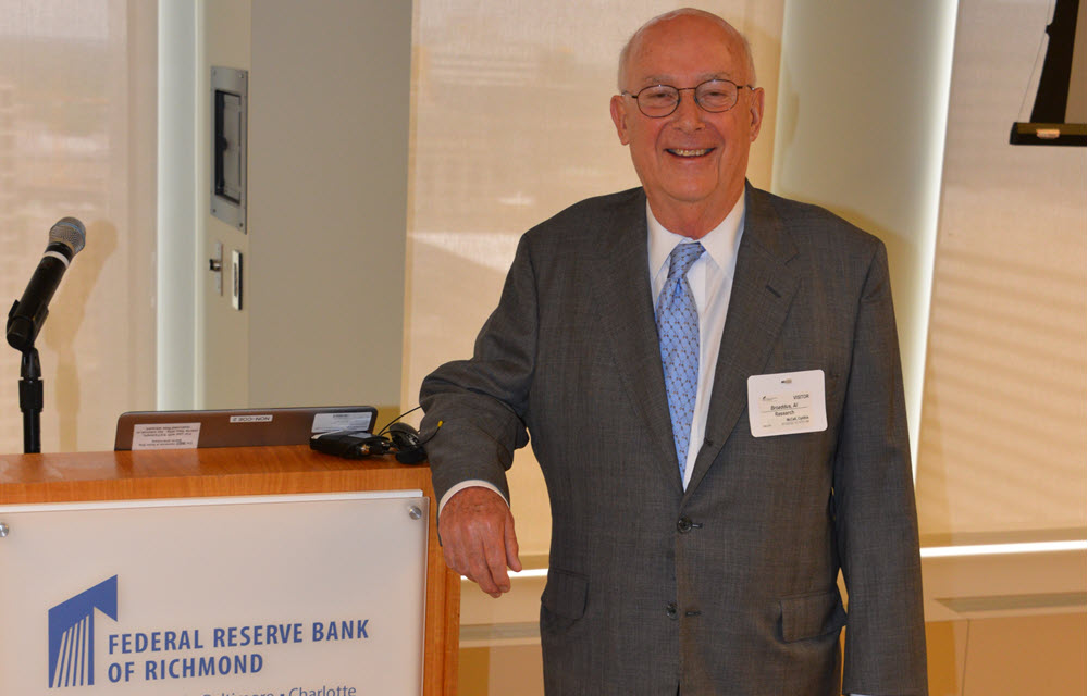 Al Broaddus ready to give opening remarks at the Marvin S. Goodfriend Conference.