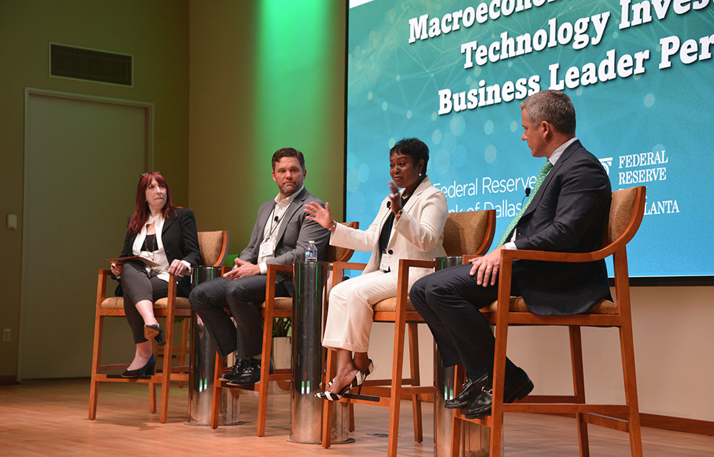 Technology investment business leader perspective panel, featuring Nicole Thomas, Colin Connolly, and Andrew Young, moderated by Paula Tkac.