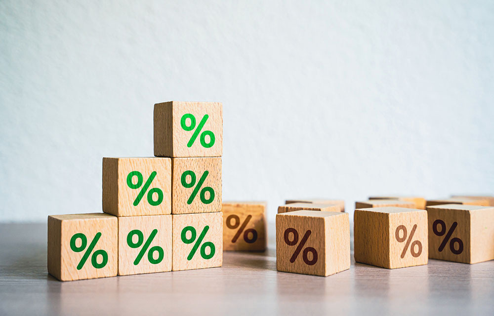 percentage rates depicted on blocks