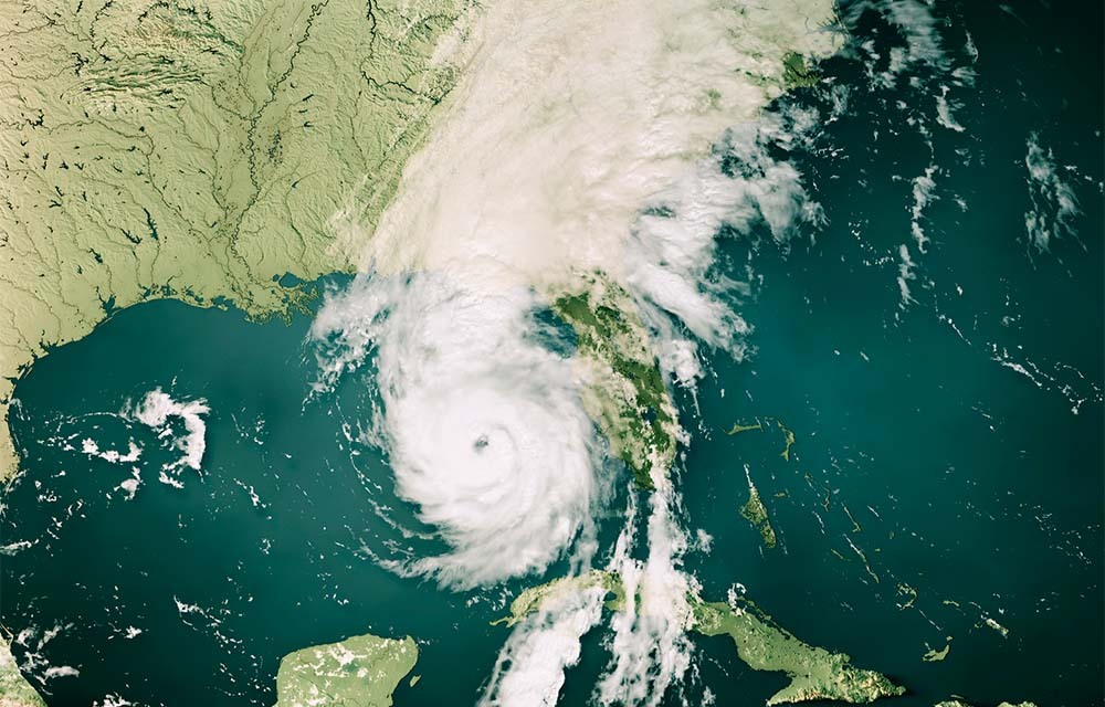 Aerial topographic map showing the track of Hurricane Helene 