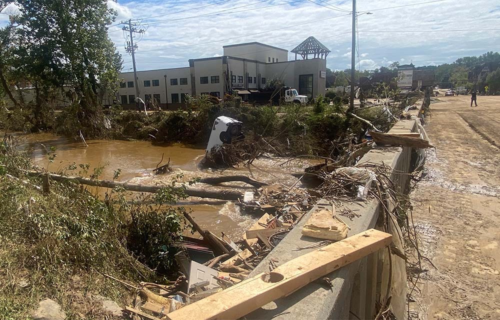 Debris on a bridge near Asheville, NC, after Hurricane Helene