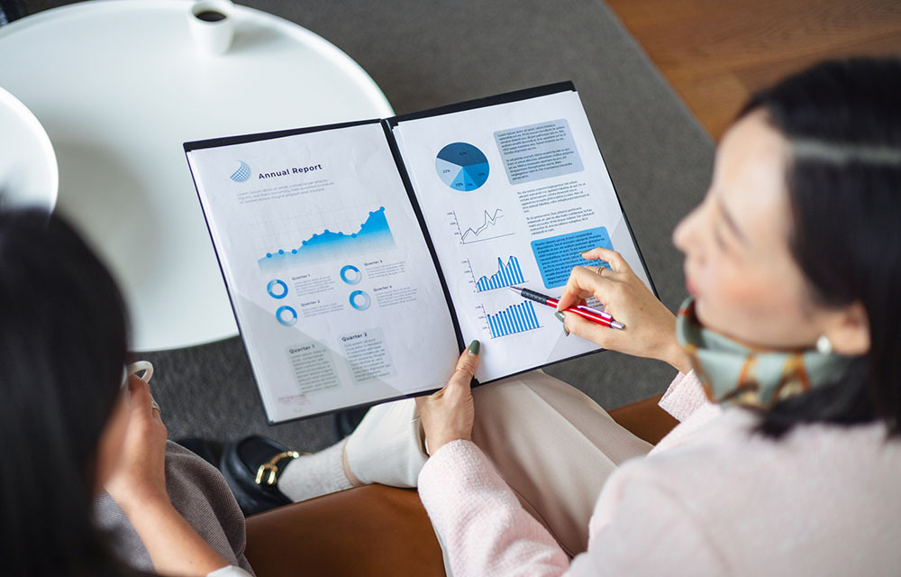 People reviewing a report
