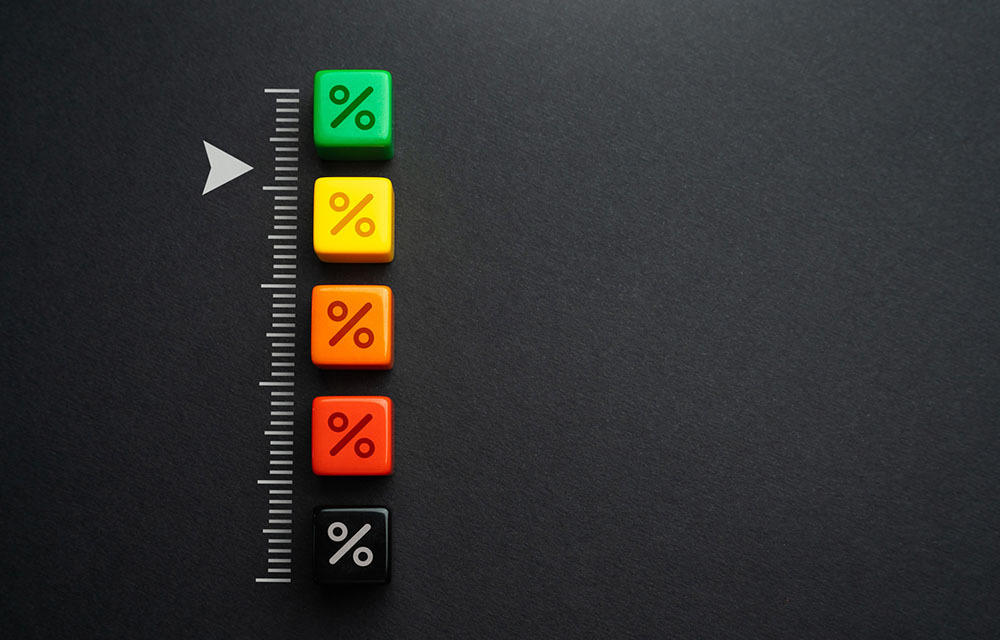 Gauge with different percentage levels marked in different colors