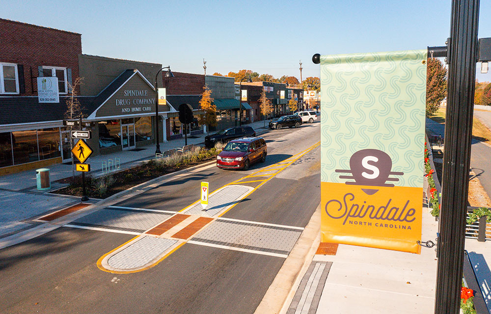 Newly redone streetscape in Spindale, North Carolina.