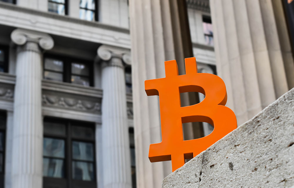 Bitcoin symbol lurking around Wall Street