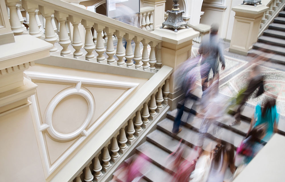 people on stairs blurred 