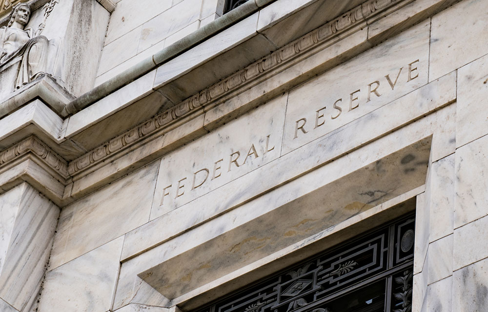 Marble doorway that reads "Federal Reserve"