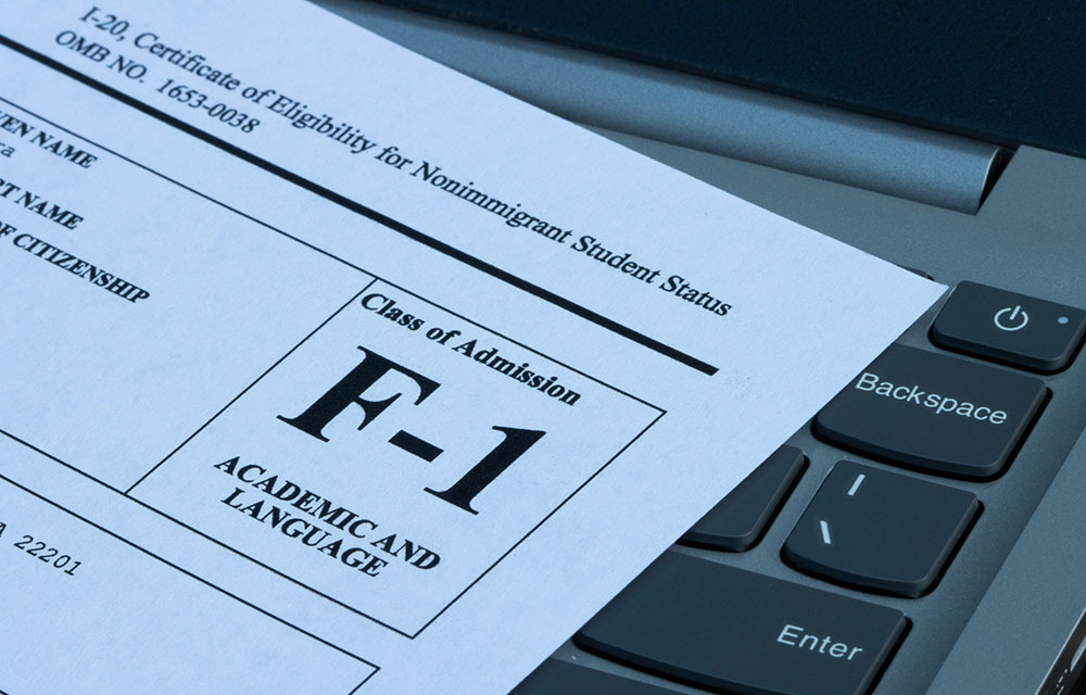 Closeup of a sample of the Form I-20, Certificate of Eligibility for Nonimmigrant Student Status.