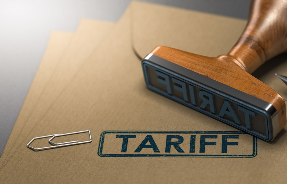 Folder with a rubber stamp of the word tariff.