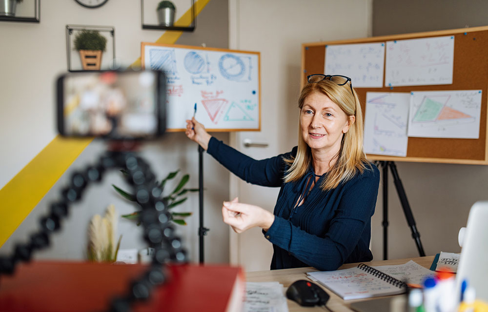 teaching in front of camera