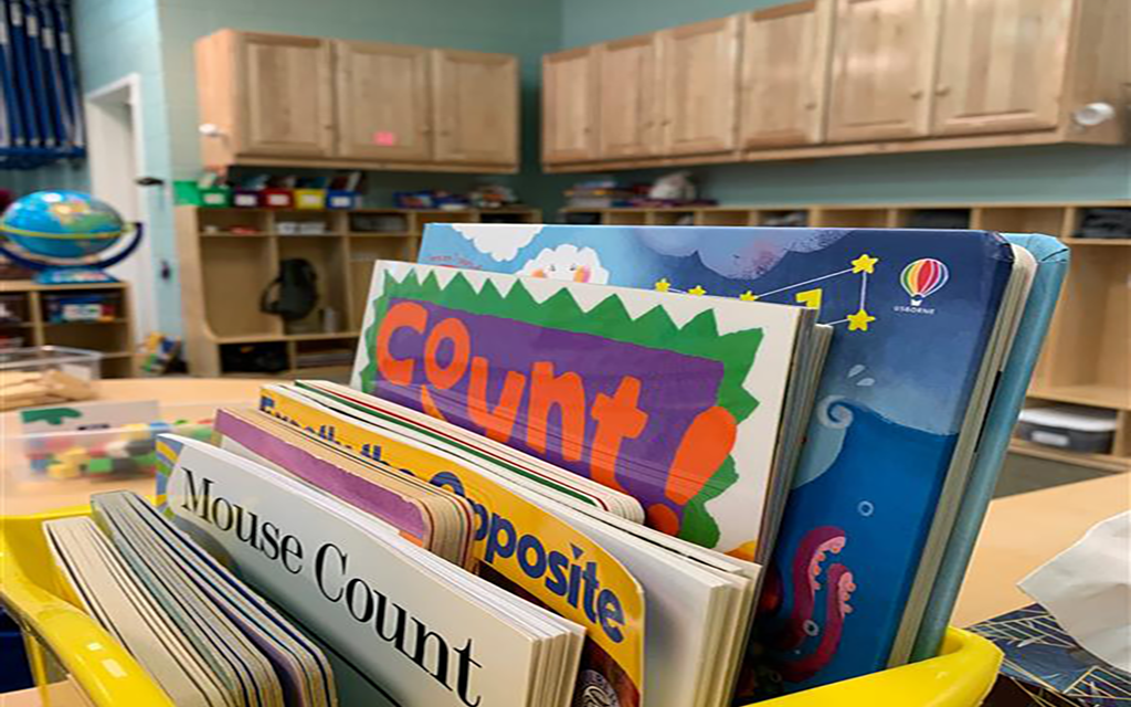 Bin of books for students located at Northeastern Technical College.