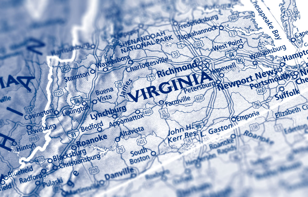 the commonwealth of Virginia on a map