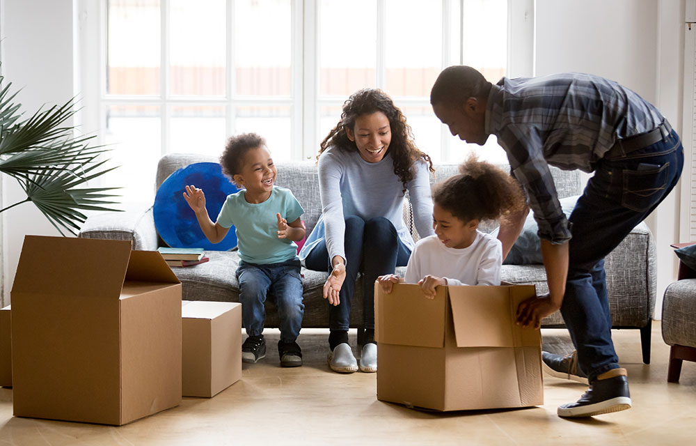 family moving boxes