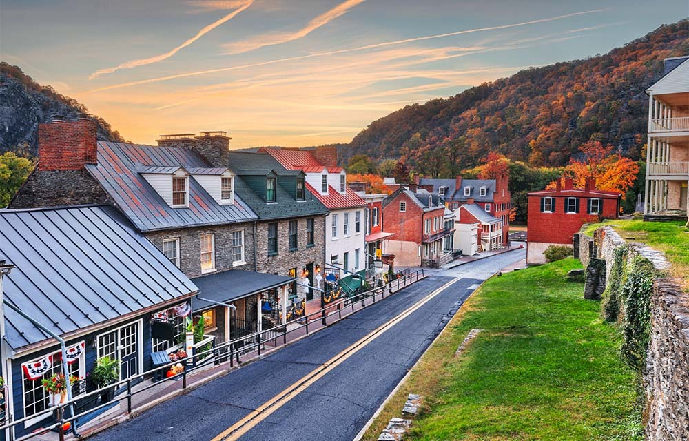Downtown small businesses in Harpers Ferry, West Virginia.