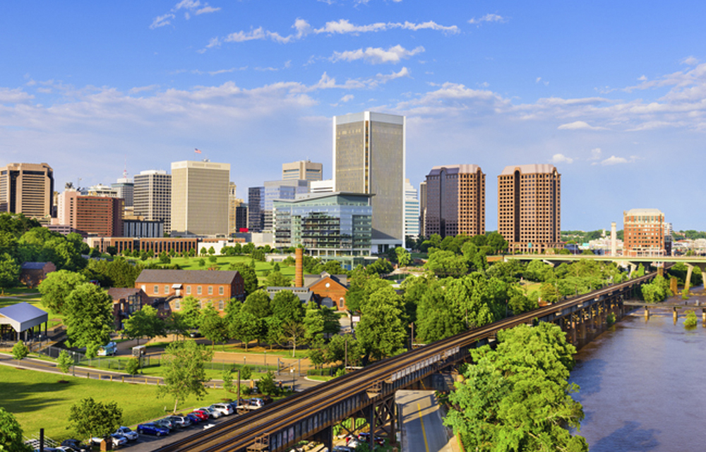 View of Richmond, VA with the Federal Reserve Bank of Richmond looming tall