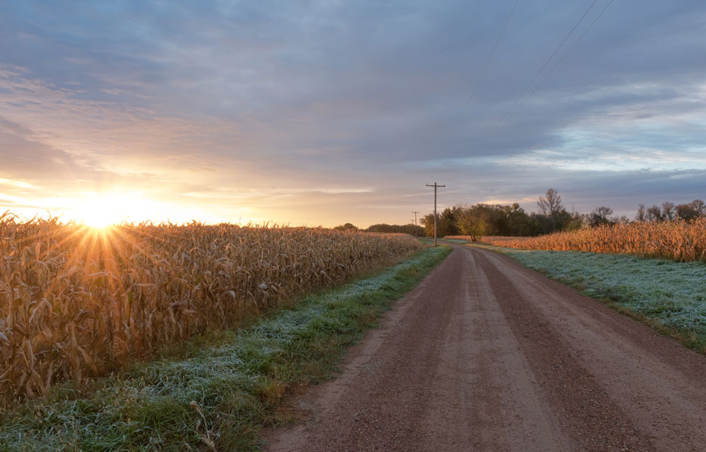 View of the sunset along a rural highway