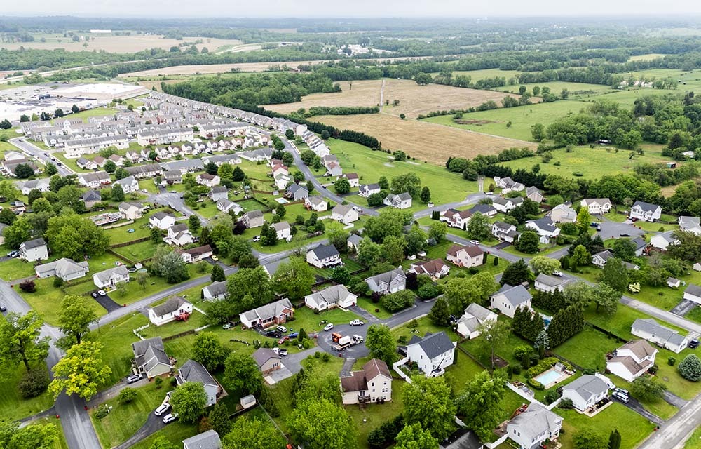 aerial view of a suburb in Ranson, WV