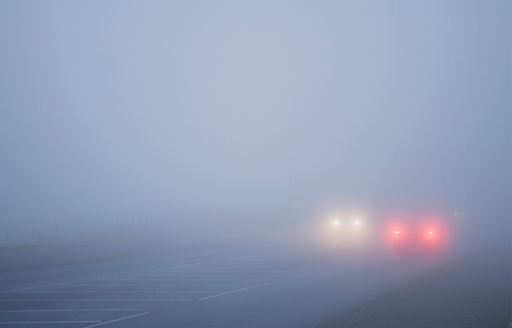 car lights in the fog