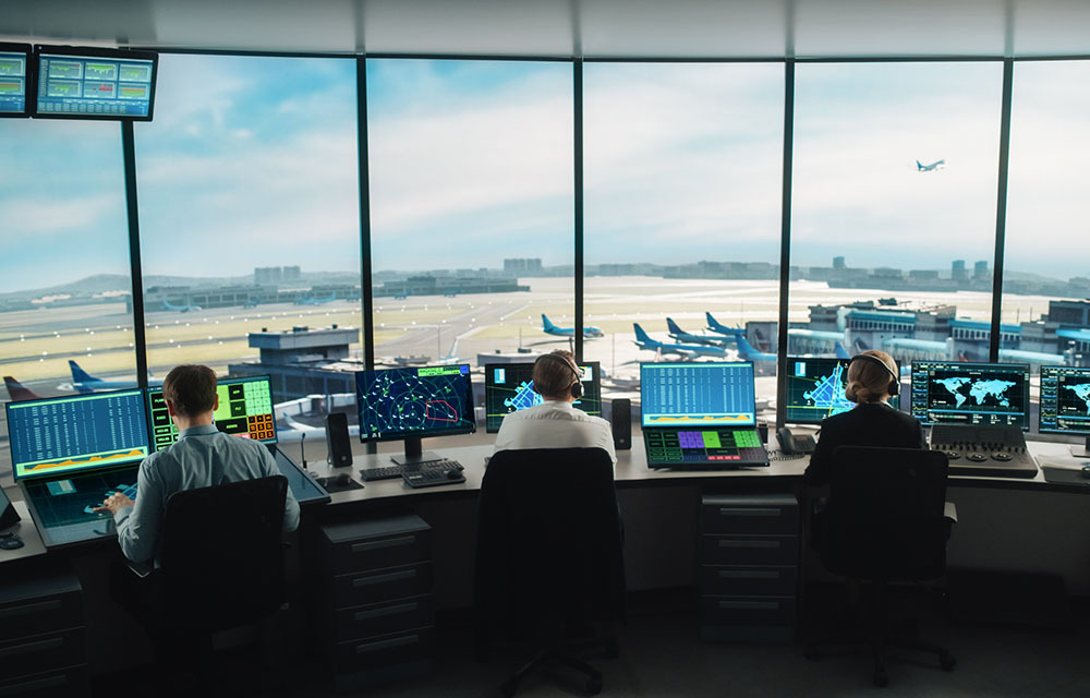 Air traffic control employees at work.