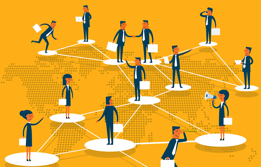 People interconnected in an illustration