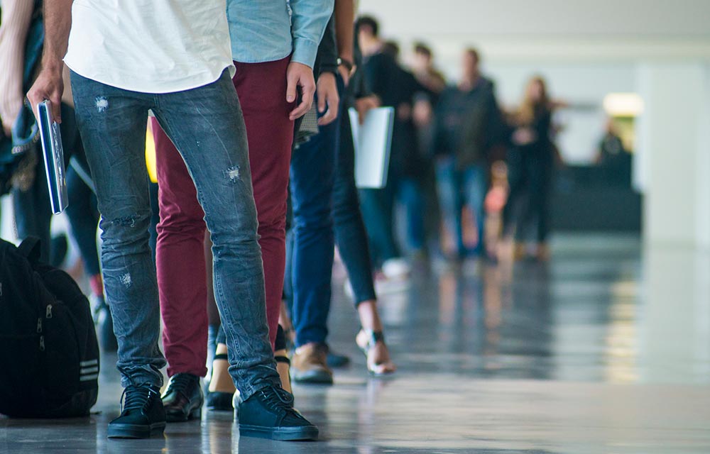 People standing in a long line