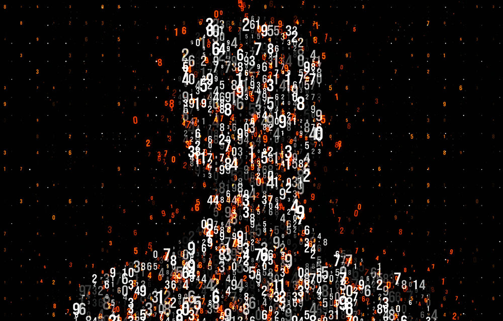 Silhouette of man made up of numbers