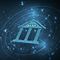 Illustration of Banking, Finance, and Crypto on a dark blue technology background