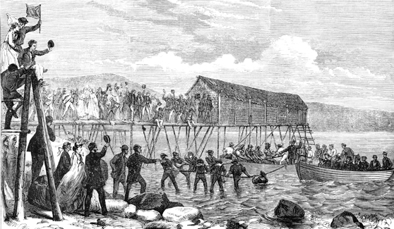 Transatlantic telegraph cable arrives at Heart’s Content, Newfoundland, July 27, 1866.